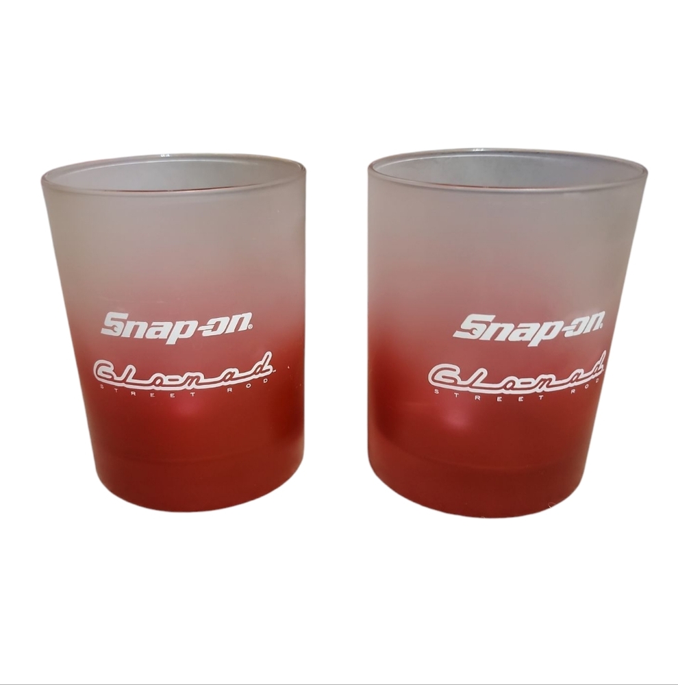 Vintage Snap On Frosted Glamad Street Rod Collection Drinking Glasses Set Of 2